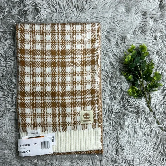 NWT Timberland tan/brown buffalo plaid scarf - Picture 2 of 7